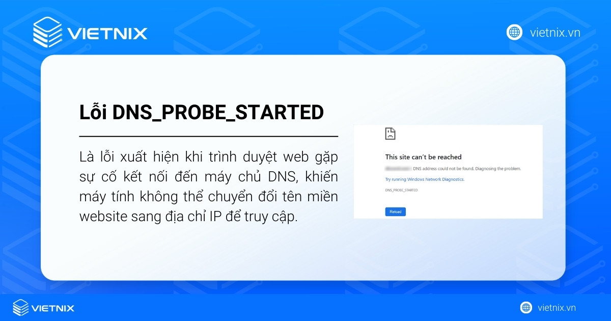 Lỗi DNS_PROBE_STARTED là gì? Nguyên nhân và cách khắc phục chi tiết 18 Lỗi DNS_PROBE_STARTED xuất hiện khi trình duyệt web gặp sự cố kết nối đến máy chủ