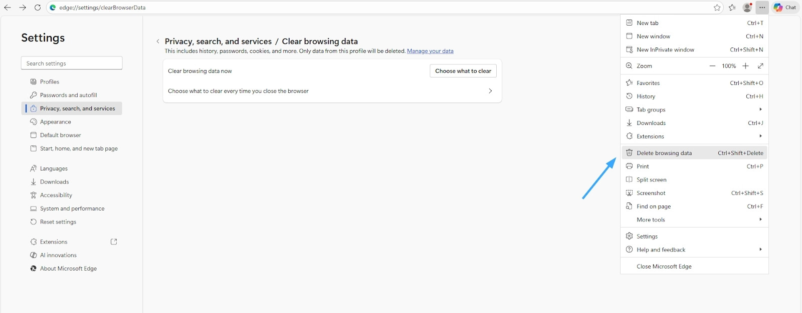 Lỗi DNS_PROBE_STARTED là gì? Nguyên nhân và cách khắc phục chi tiết 24 Vào menu trình duyệt, bạn chọn Clear browsing data hoặc Xóa dữ liệu duyệt web