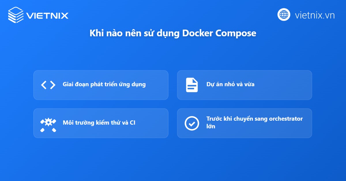 Docker Compose là gì? Những lệnh cơ bản cần biết trong Docker Compose 37 Docker Compose phù hợp với kiểm thử và vận hành hệ thống có số lượng container vừa phải