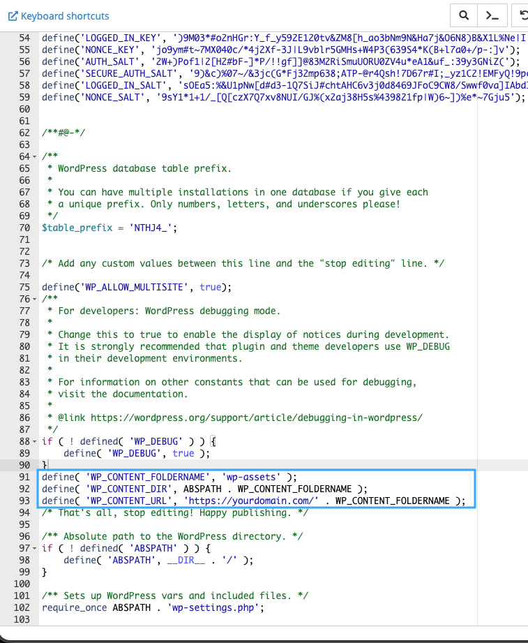 Khai báo lại hằng số đường dẫn wp-content