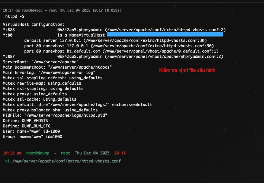 10 cách khắc phục lỗi Error 520: Web Server Is Returning an Unknown Error 24 Bạn dùng lệnh apachectl -S hoặc httpd -S để kiểm tra các cấu hình và vị trí của web server Apache