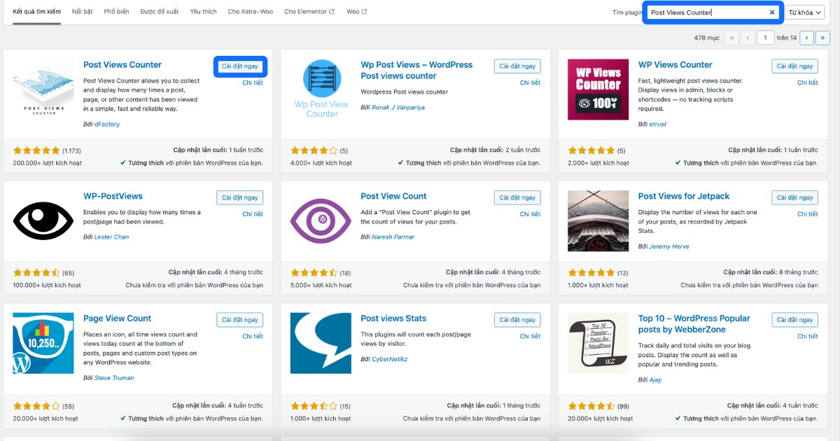 Cài đặt và kích hoạt plugin Post Views Counter