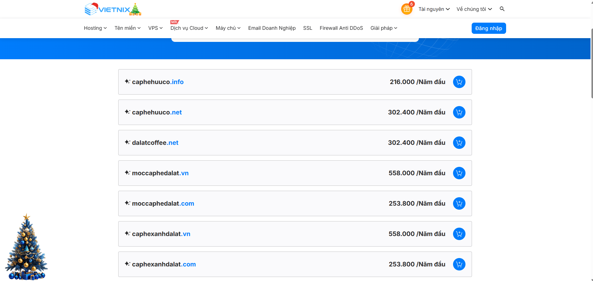 Đăng Ký Tên Miền, Domain Giá Rẻ Chỉ Từ 51K 5 Kết quả của tính năng tạo tên miền bằng AI của Vietnix