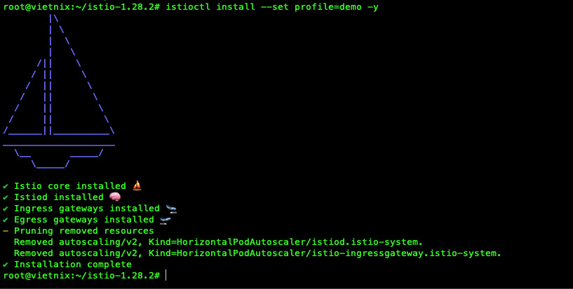Cài Istio lên cluster với môi trường demo có đầy đủ thành phần để thử nghiệm