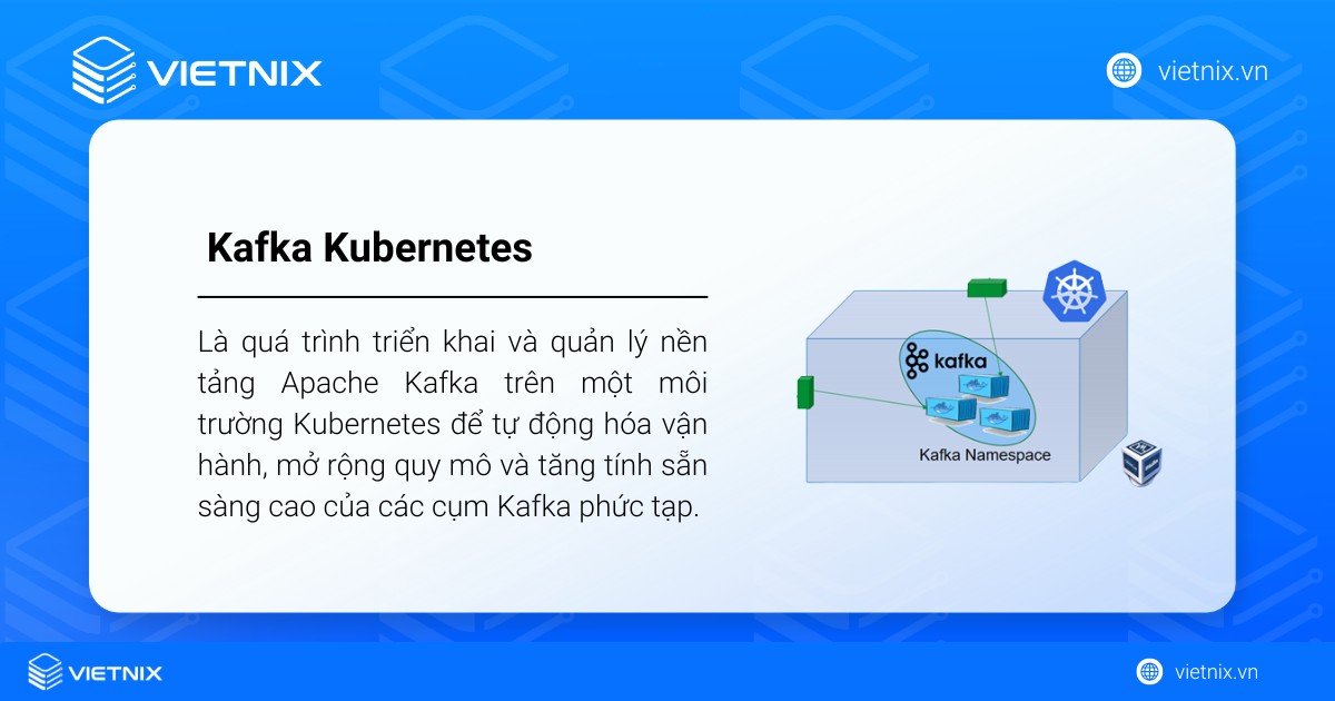 Kafka Kubernetes là quá trình triển khai và quản lý nền tảng Apache Kafka trên một môi trường Kubernetes