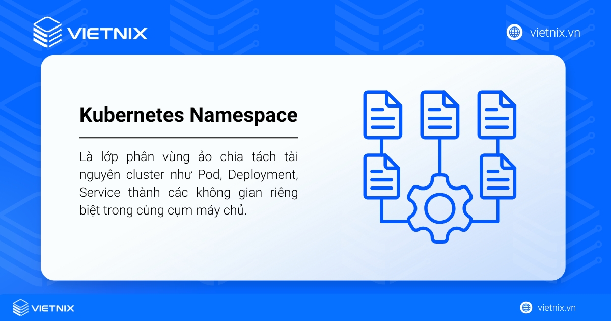Kubernetes Namespace là cơ chế phân vùng ảo giúp chia tách tài nguyên trong một cluster thành các không gian độc lập