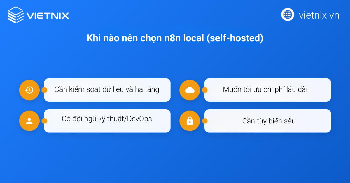 Trường hợp nên chọn n8n local (self-hosted)