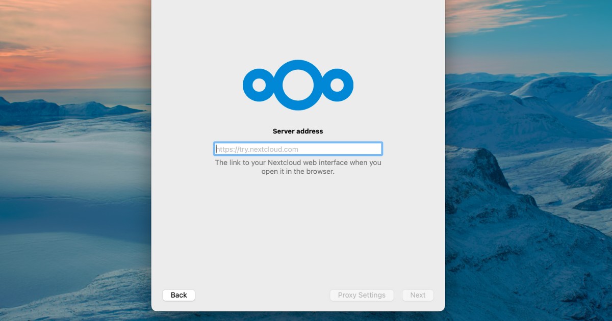 Nhập chính xác địa chỉ của server Nextcloud