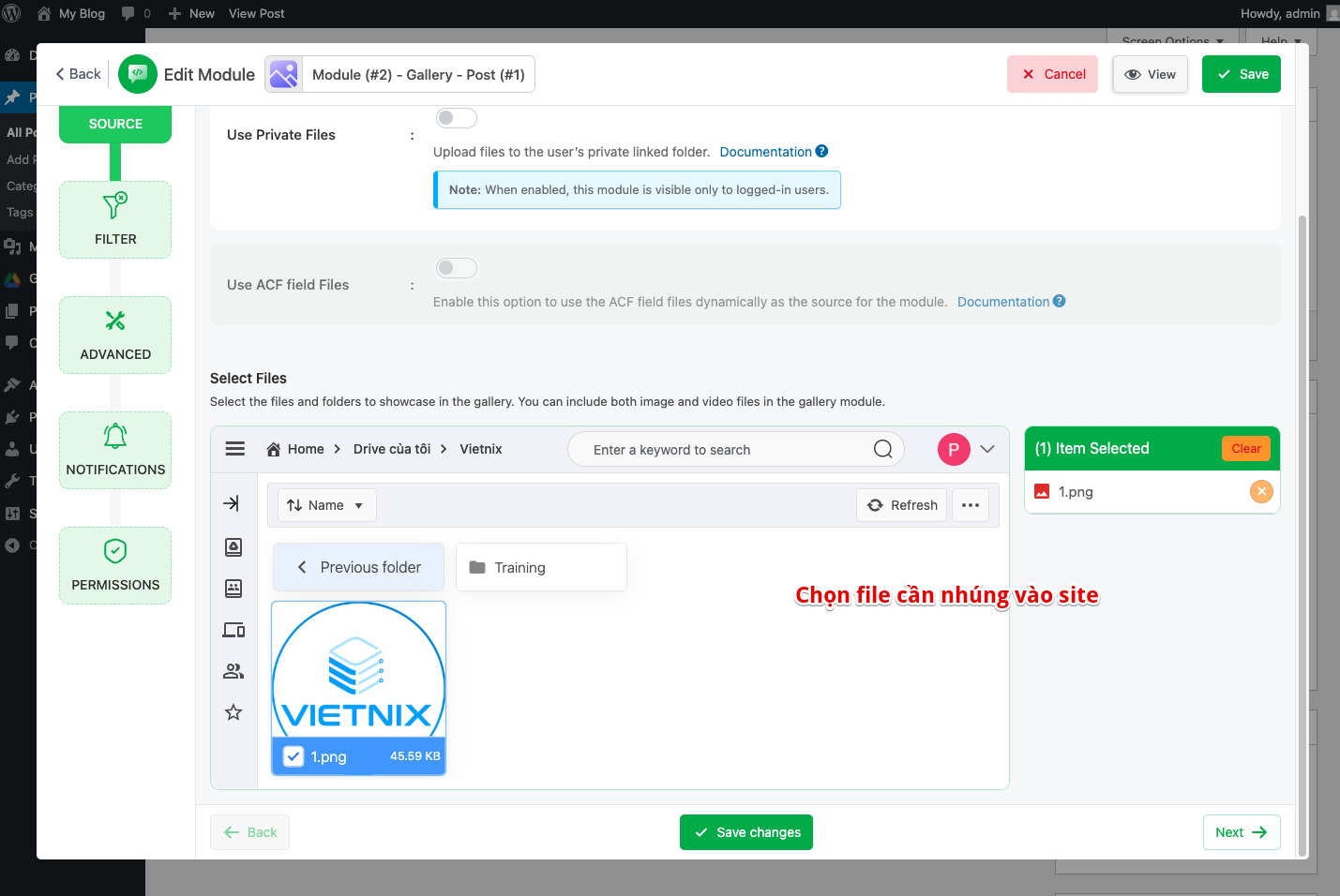 Chọn file cần nhúng