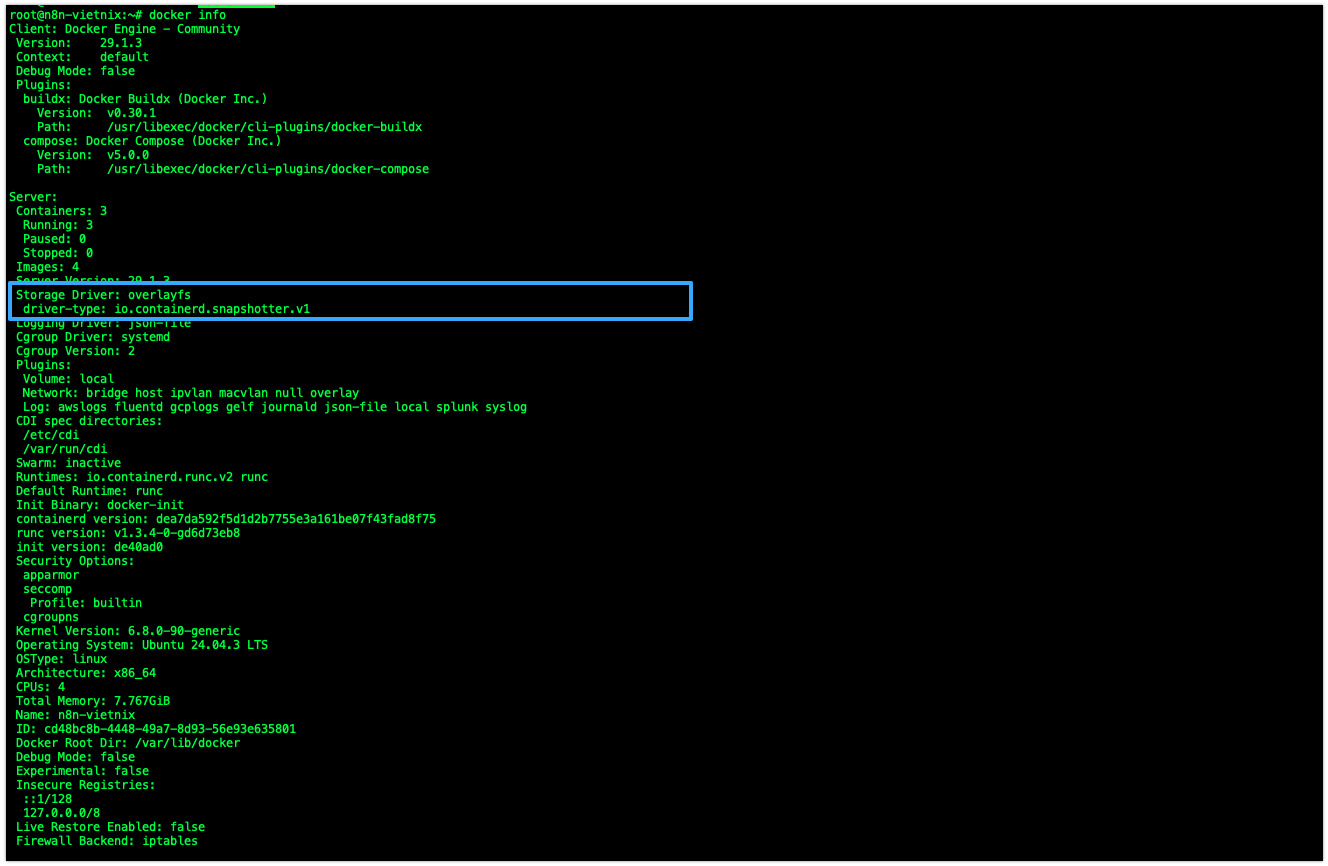 Khởi động lại Docker và xác nhận driver