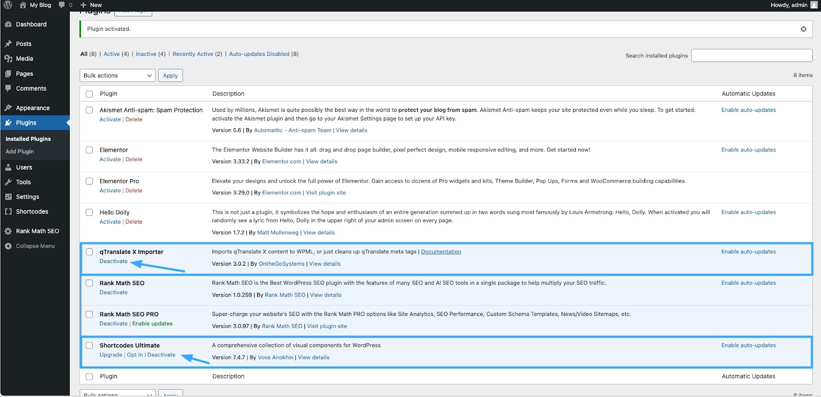 Trong trường hợp khó xác định, bạn hãy thử tạm thời deactivate từng plugin một để xác định đâu là nguyên nhân xung đột