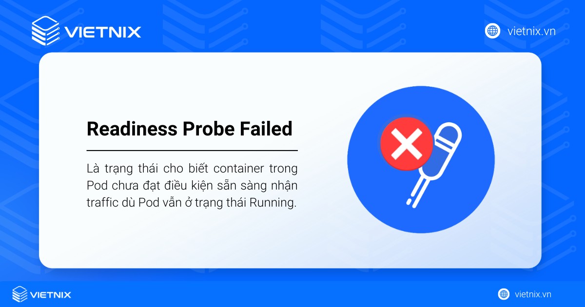 Readiness Probe Failed là trạng thái cho biết container trong Pod chưa đạt điều kiện sẵn sàng nhận traffic