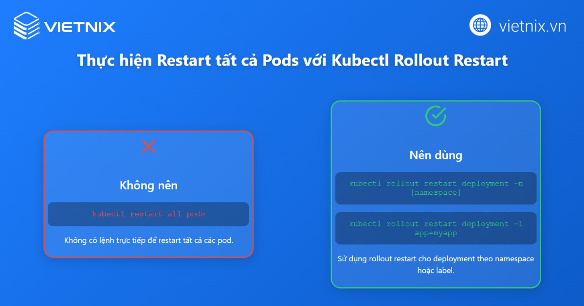 Ưu tiên thực hiện restart tất cả pods với kubectl rollout restart
