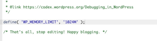 Bạn cần thêm ngay trước dòng đó: define( 'WP_MEMORY_LIMIT', '1024M' );