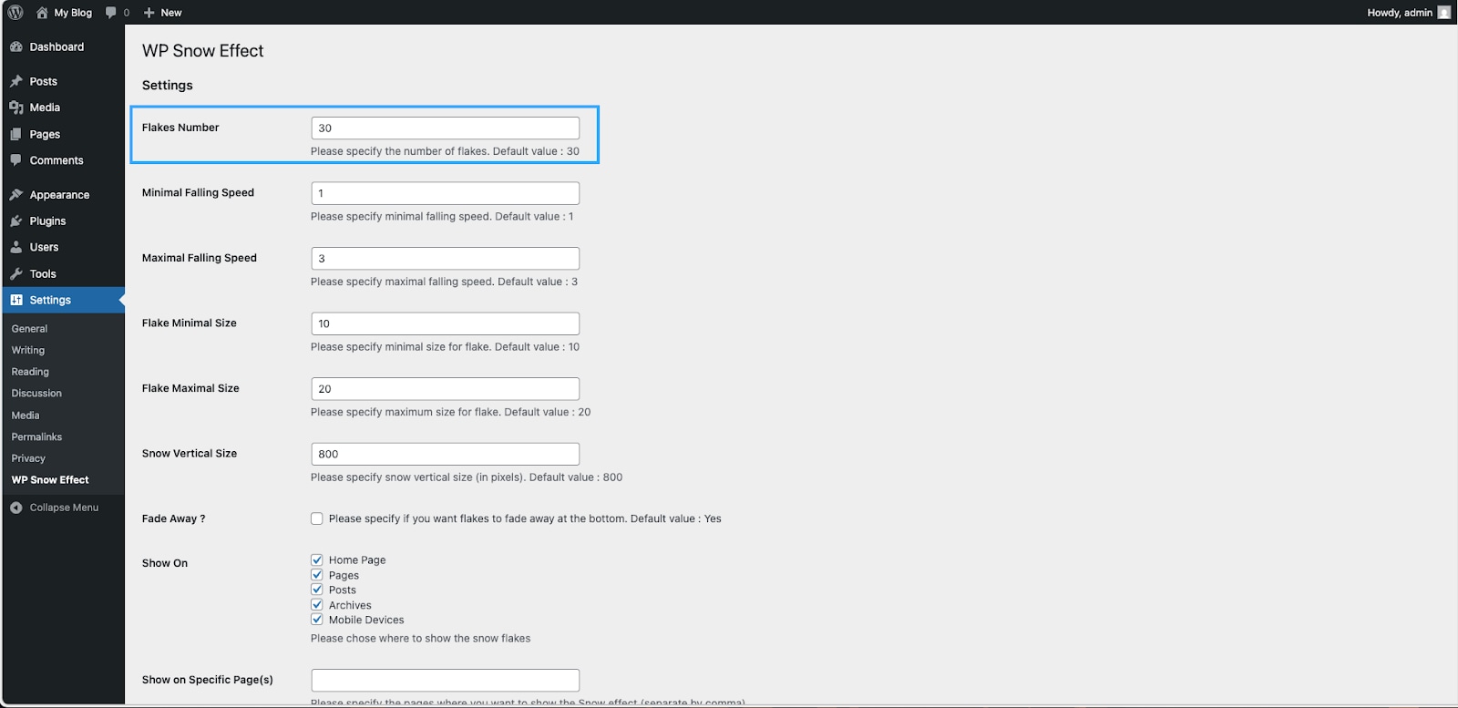Bạn nên giới hạn số lượng bông tuyết ở mức vừa phải 
