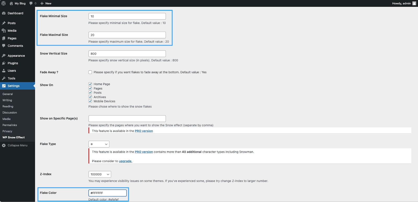 Bạn tùy chỉnh kích thước và màu sắc cho bông tuyết