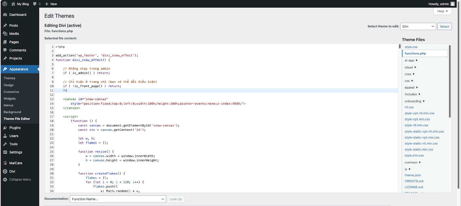 Code mẫu sử dụng cho Divi Theme