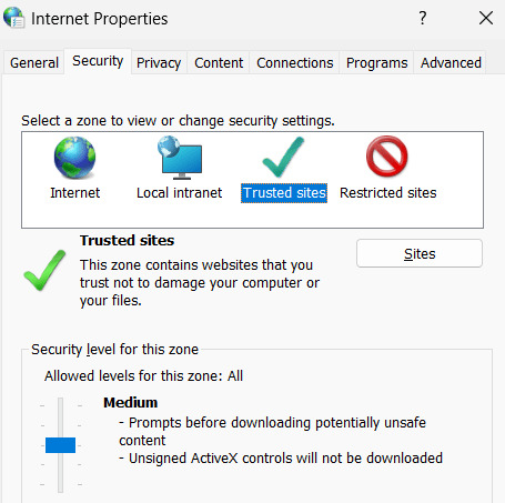 7 cách khắc phục lỗi The Requested URL was Rejected chi tiết 36 Chọn Trusted Sites