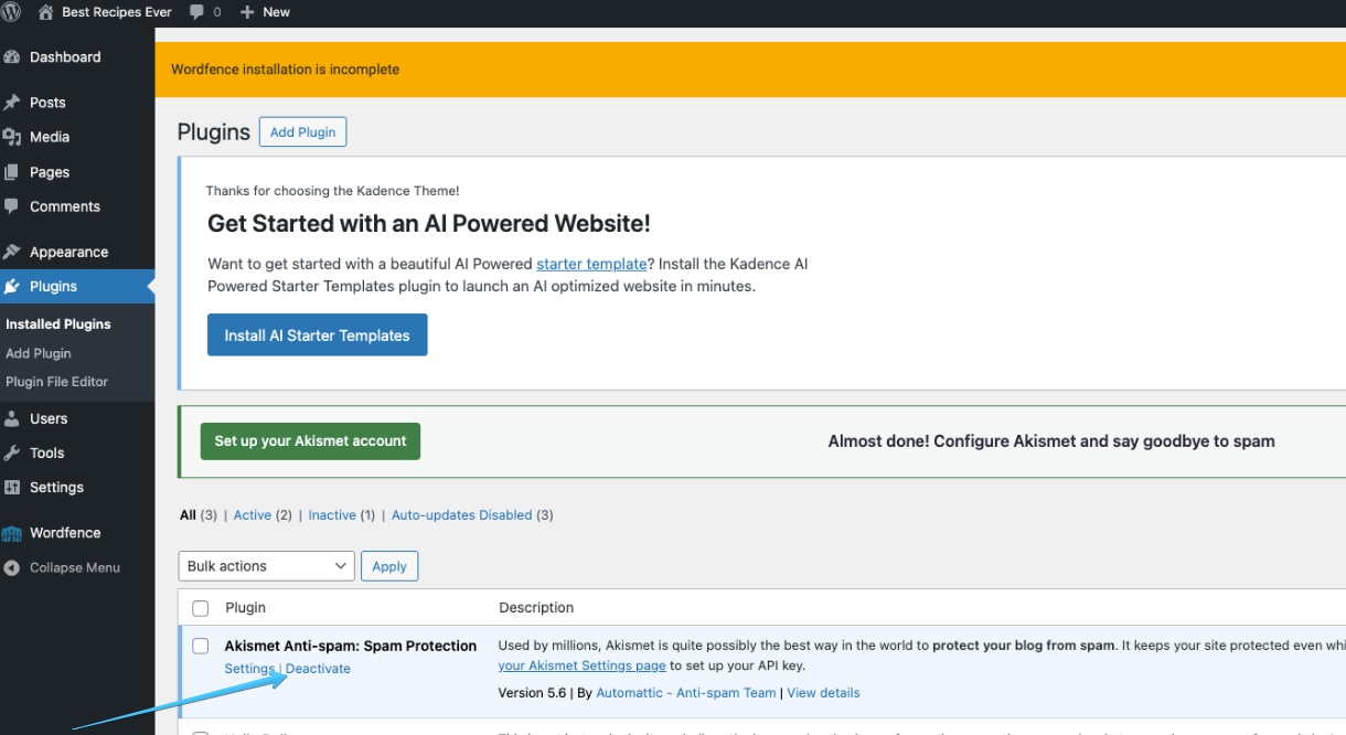 Bạn sử dụng tính năng Deactivate hàng loạt trong menu tác vụ