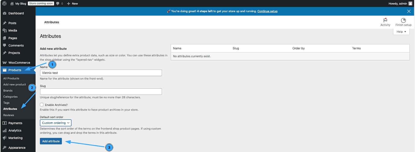 Bạn điền tên và bấm Thêm thuộc tính