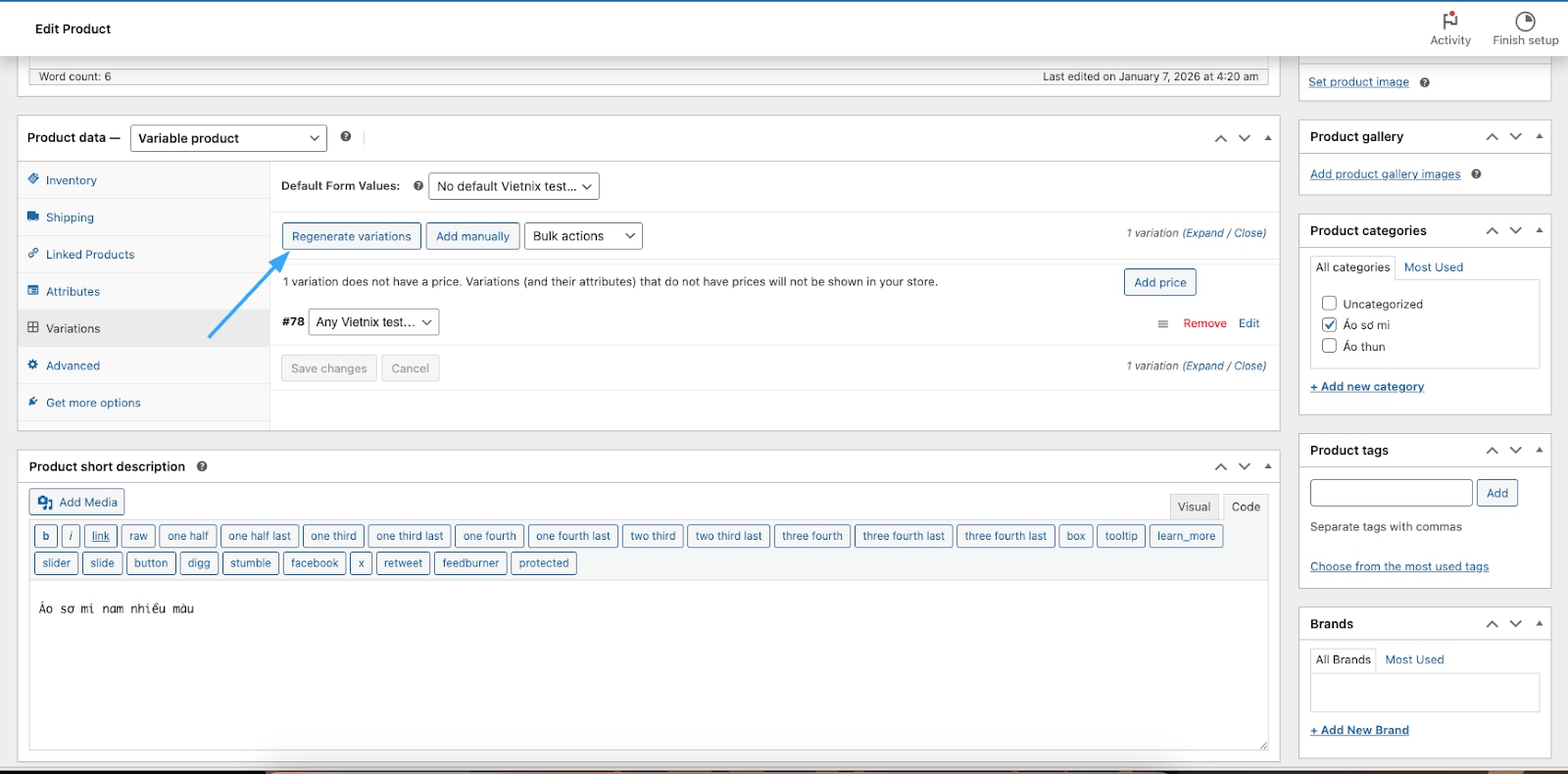 Tiếp theo, bạn chọn Create variations from all attributes và bấm Go