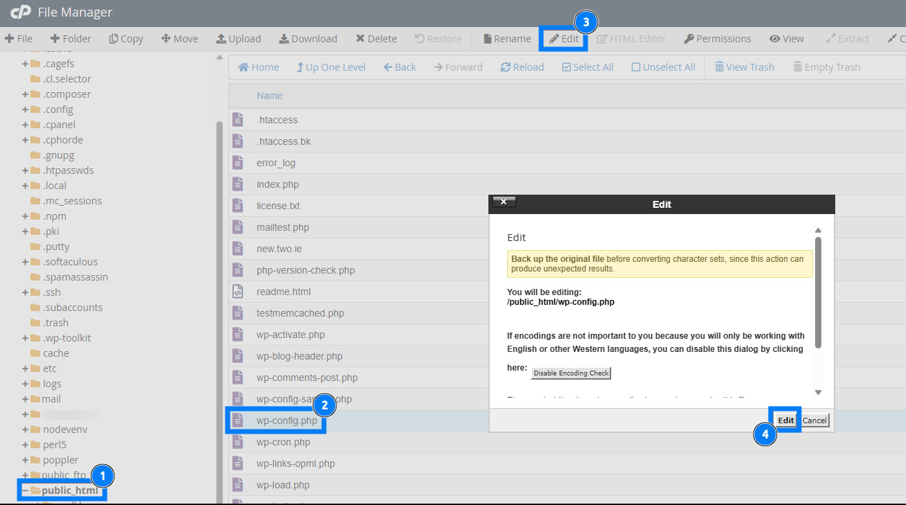 Cách khắc phục lỗi "This site is experiencing technical difficulties" nhanh chóng 25 Chọn Edit để thêm các dòng cấu hình debug