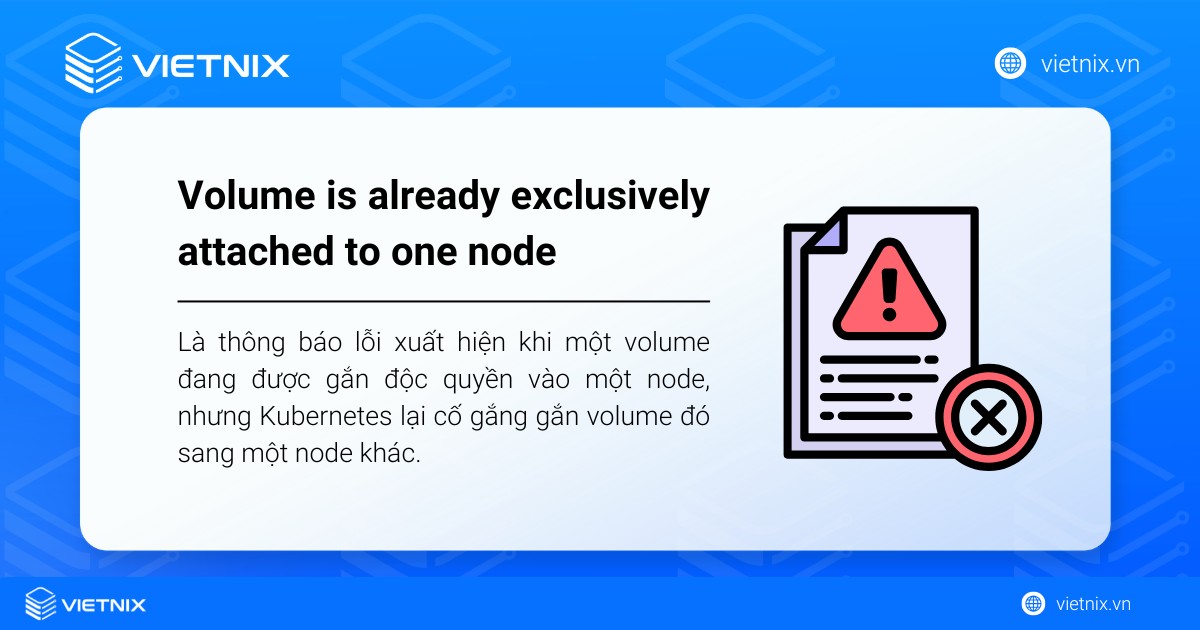 Volume is already exclusively attached to one node là lỗi xung đột tài nguyên lưu trữ