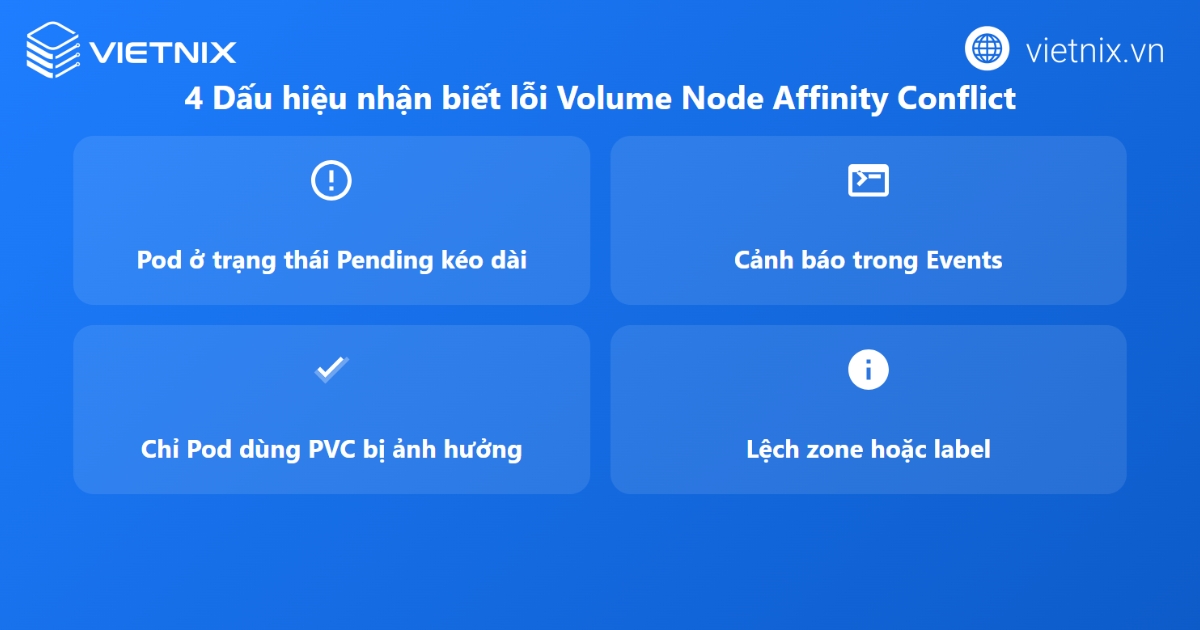 Các dấu hiệu nhận biết lỗi Volume Node Affinity Conflict