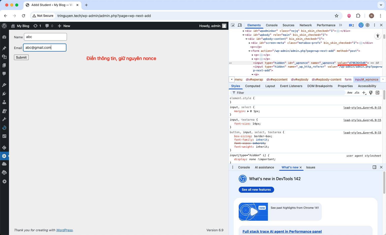 WordPress Nonce là gì? Hướng dẫn triển khai và sử dụng Nonce trong WordPress 30 Điền thông tin