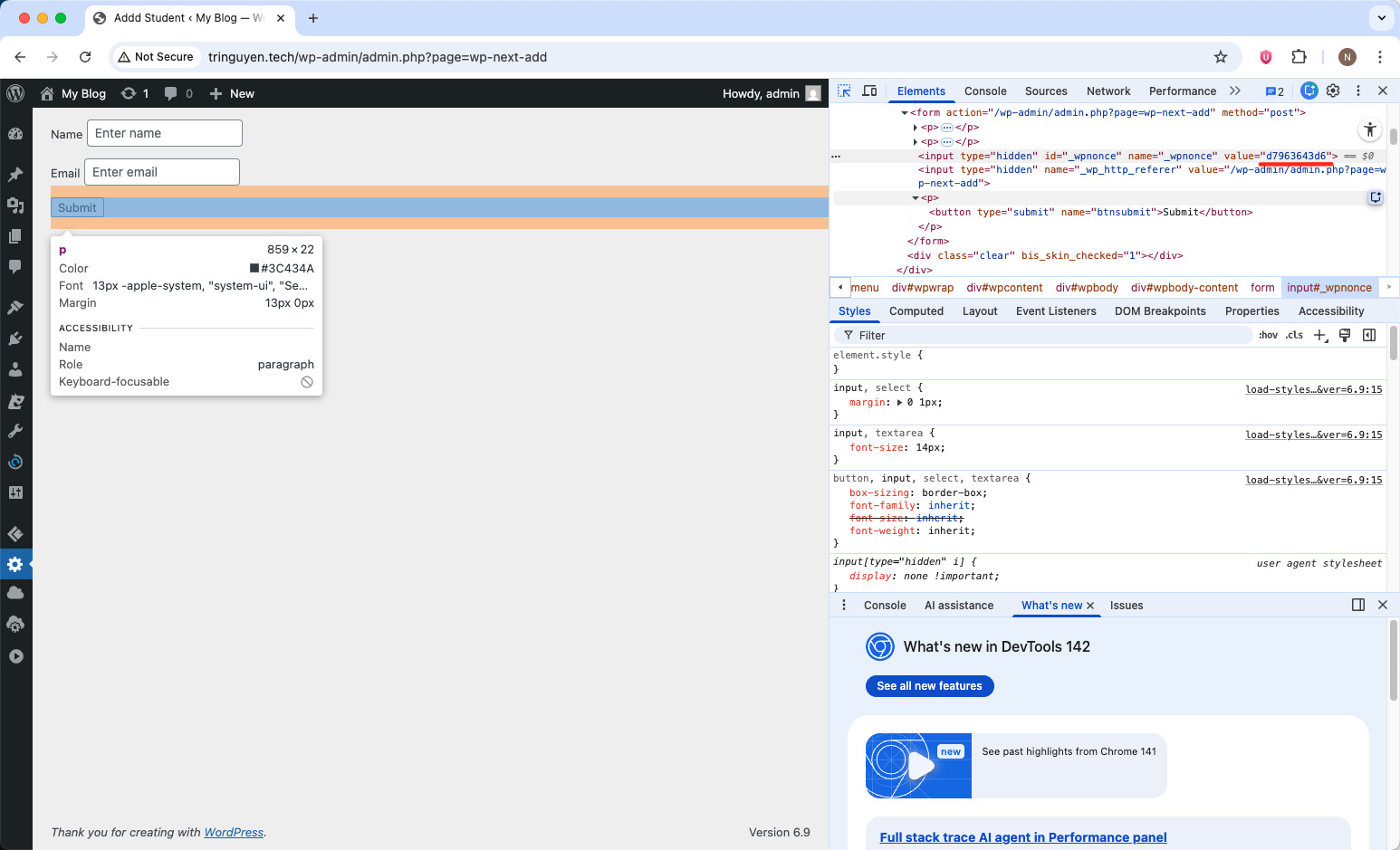 WordPress Nonce là gì? Hướng dẫn triển khai và sử dụng Nonce trong WordPress 28 Kểm tra phần HTML của form