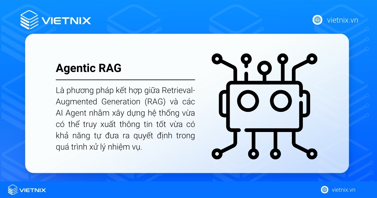Agentic RAG là sự kết hợp giữa mô hình RAG và các AI Agent.