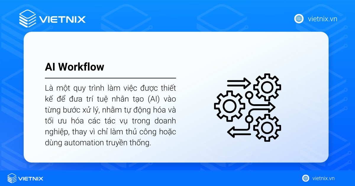 AI Workflow là gì? Top 10 AI Workflow năm 2026 17 AI Workflow là một chuỗi công việc được xây dựng để tích hợp trí tuệ nhân tạo vào từng khâu xử lý