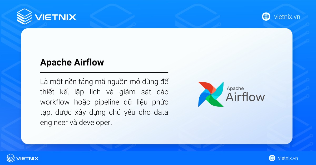 Apache Airflow là một nền tảng mã nguồn mở dùng để thiết kế, lập lịch và giám sát các workflow hoặc pipeline dữ liệu phức tạp