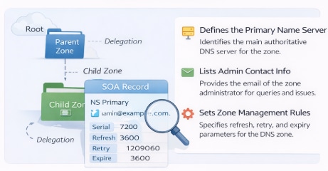 SOA record đánh dấu điểm bắt đầu của quyền quản lý đối với một domain