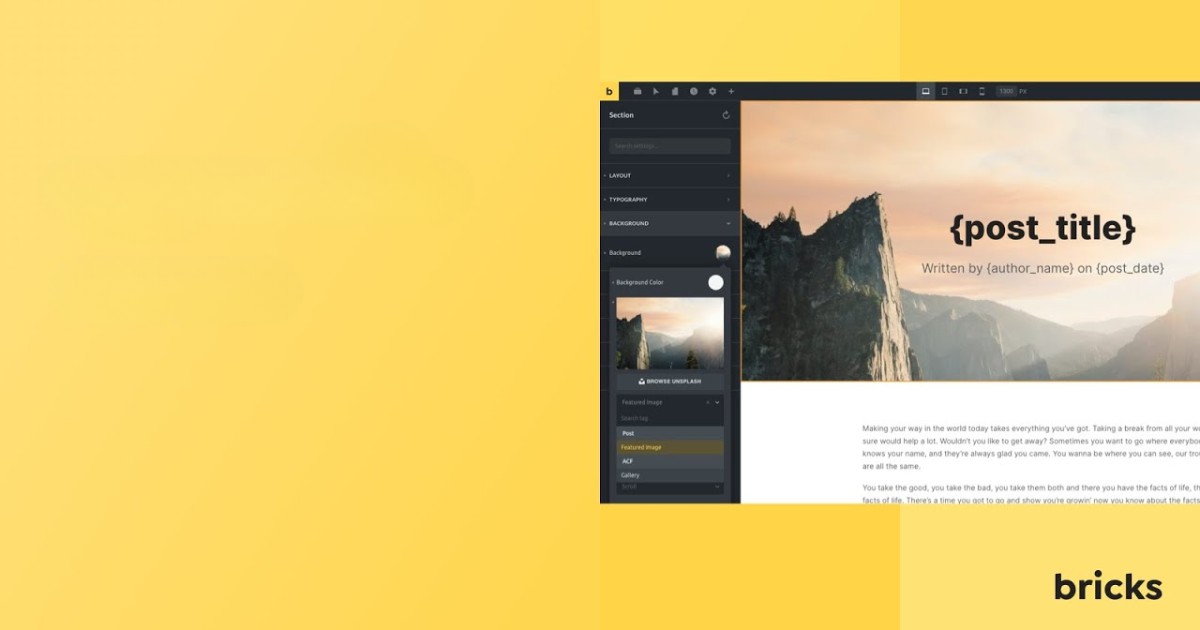 Bricks cho phép thiết lập nhiều loại tương tác (hover, click, scroll, viewport, form success/error, AJAX loader,...) kèm danh sách hành động đa dạng từ animation