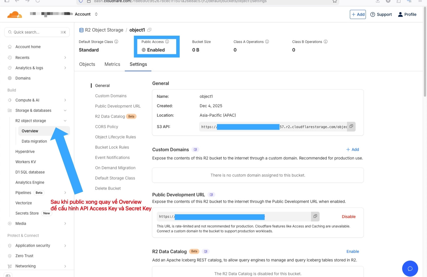 Quay về Overview để cấu hình API Access Key