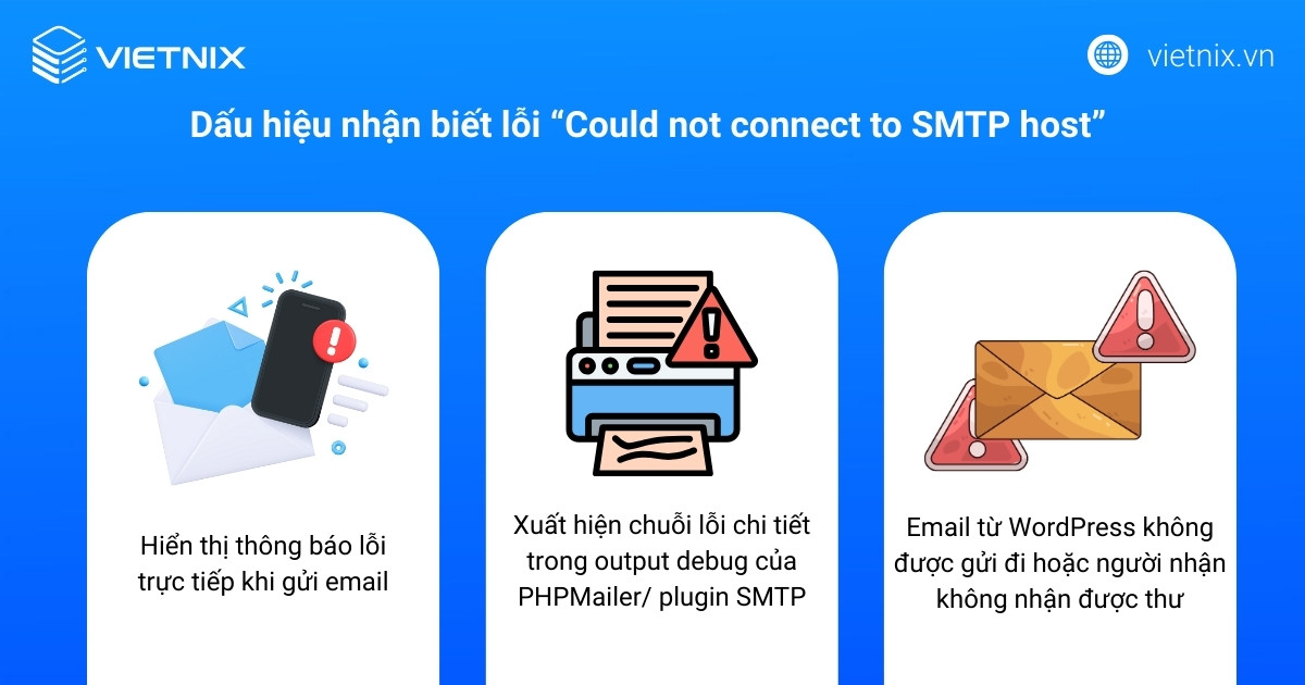 Dấu hiệu nhận biết lỗi Could not connect to SMTP host trong WordPress