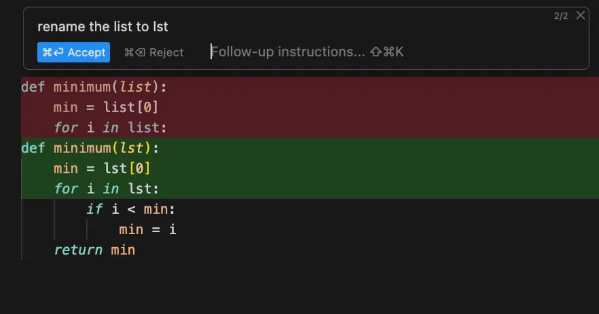Các thay đổi trên code được hiện dưới dạng so sánh