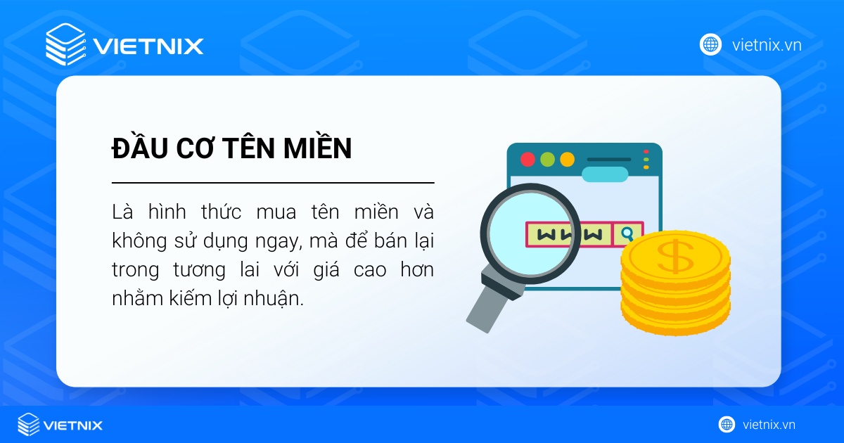 Đầu cơ tên miền là hình thức mua tên miền để bán lại trong tương lai với giá cao hơn nhằm kiếm lợi nhuận.