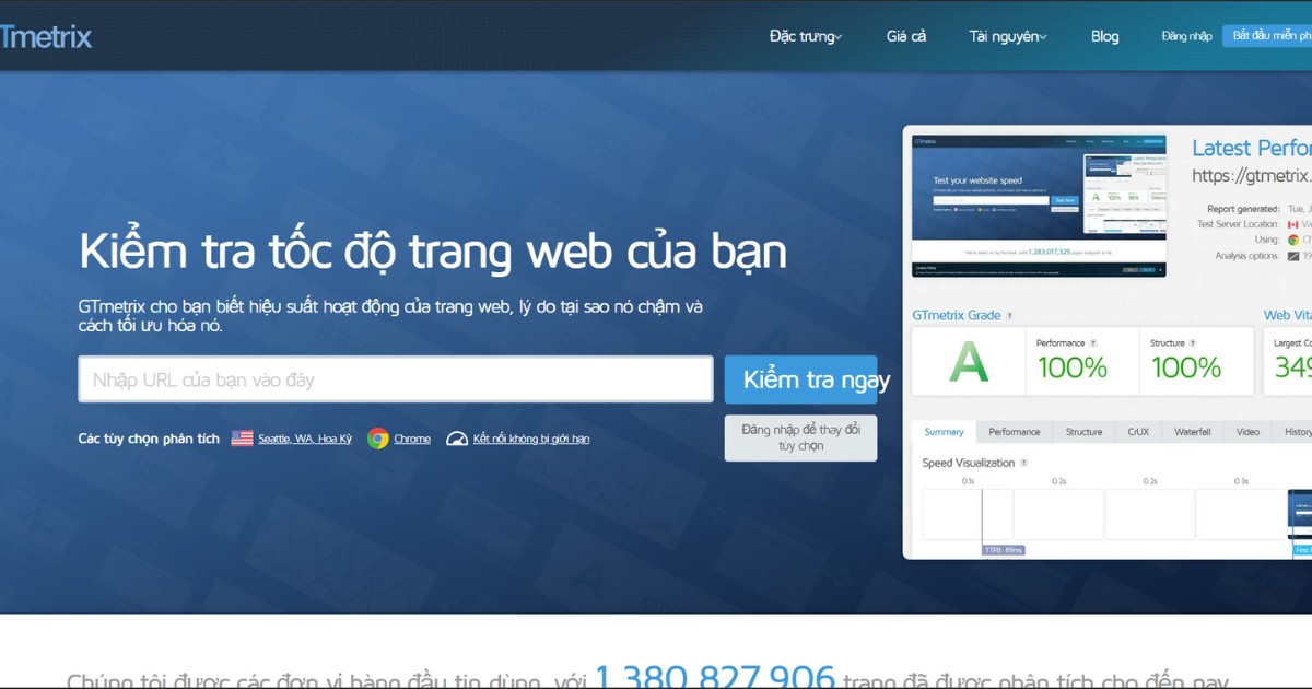 Tại giao diện chính, dán URL trang web muốn đo tốc độ vào ô kiểm tra