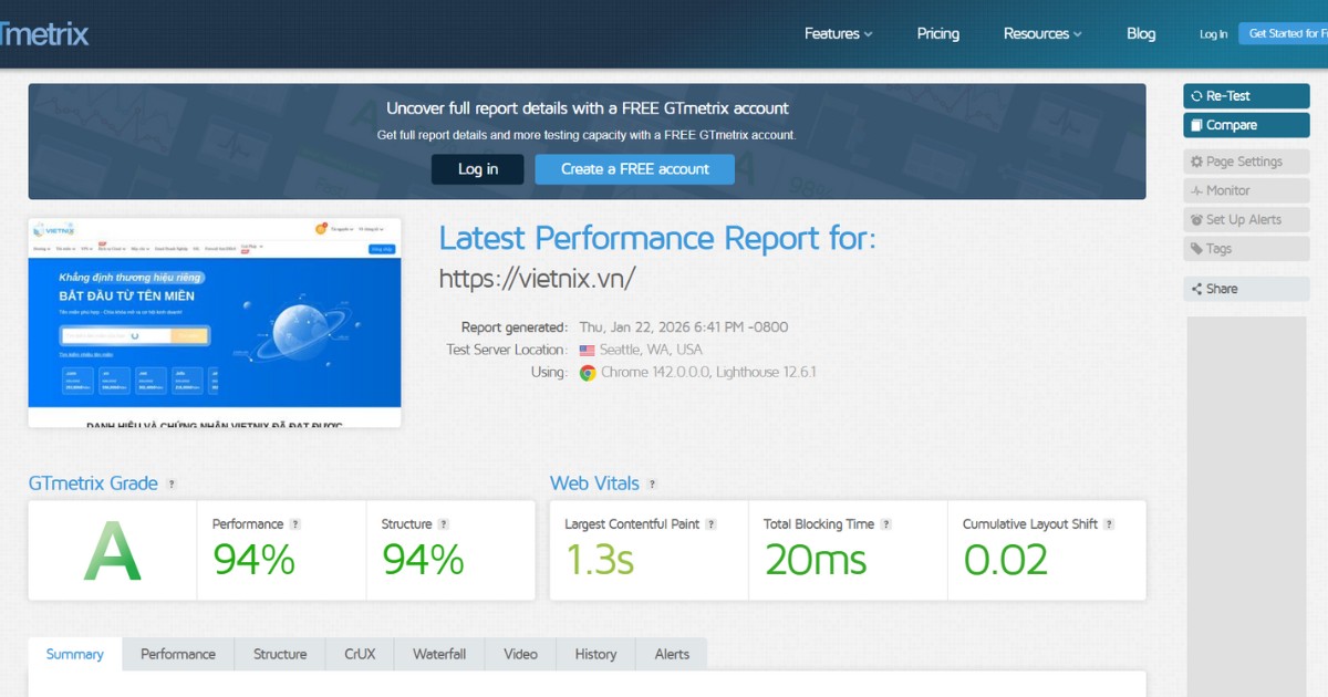 Hệ thống sẽ tải trang như một người dùng thật và tạo báo cáo chi tiết