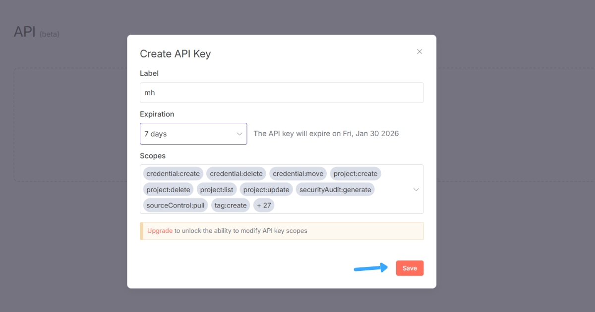 Bạn hãy đặt tên cho API và thiết lập thời gian hết hạn phù hợp