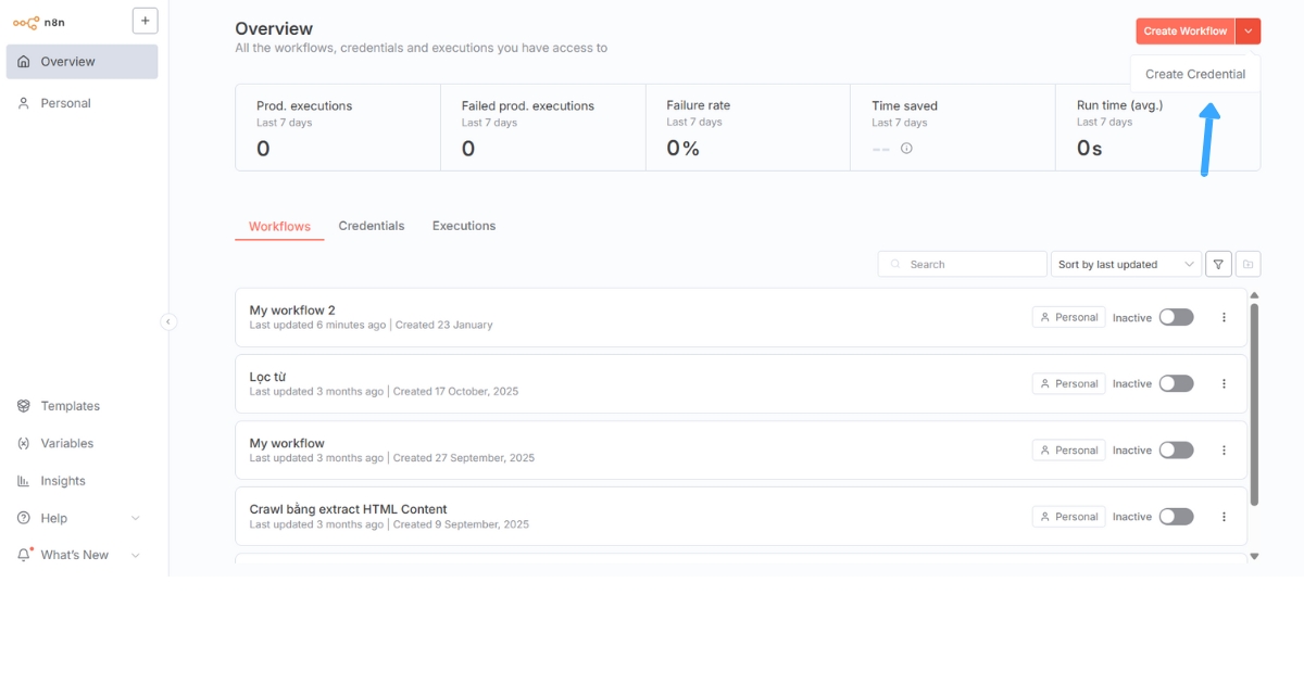 Bạn truy cập lại trang Overview, nhấn vào mũi tên xổ xuống