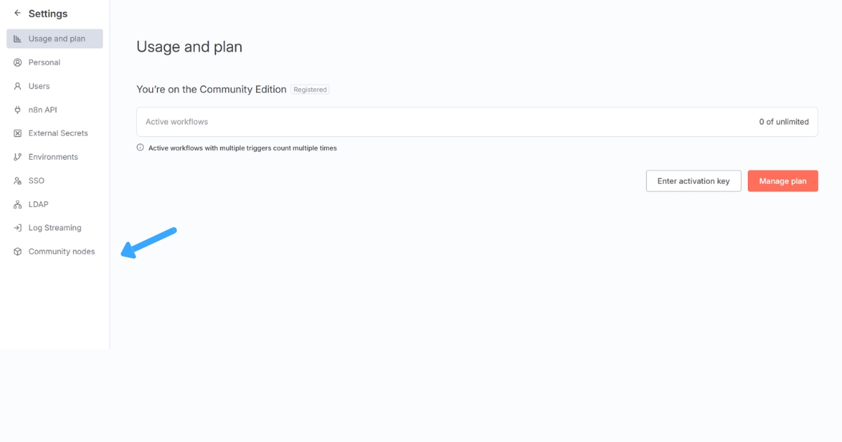 Bên trong mục Settings, bạn chọn Community nodes