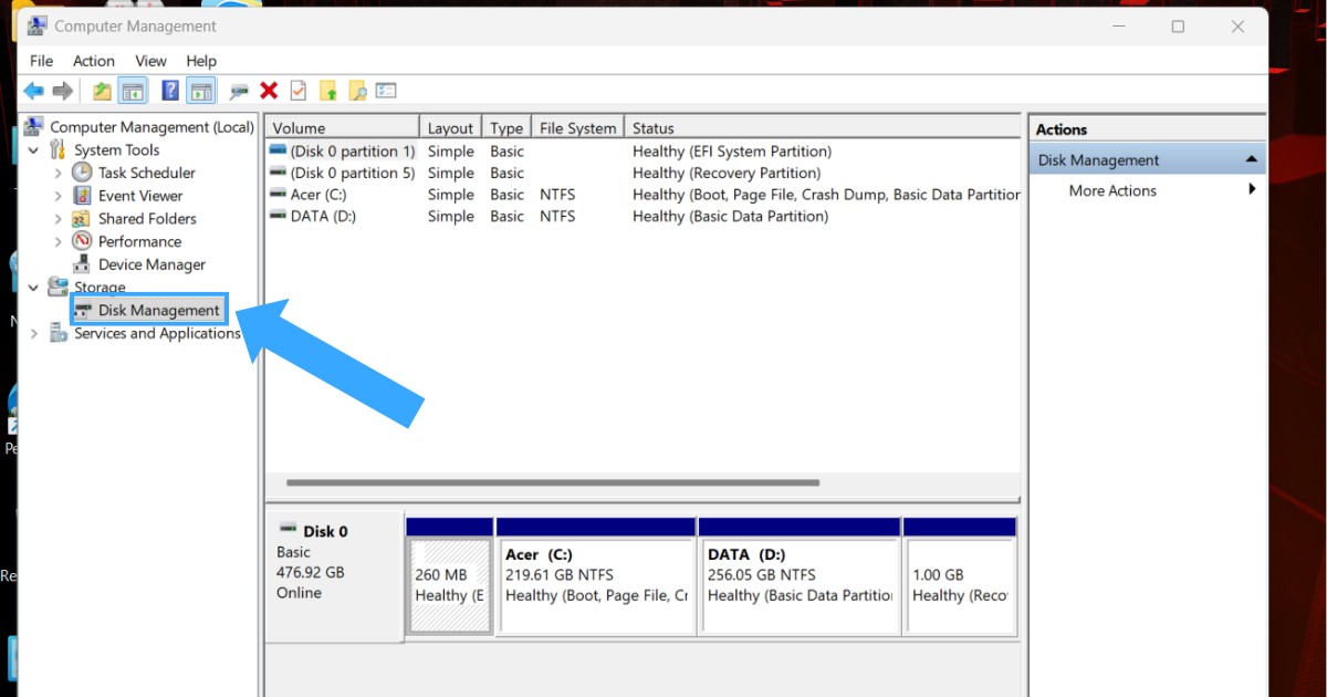 Bạn chọn mục Disk Management