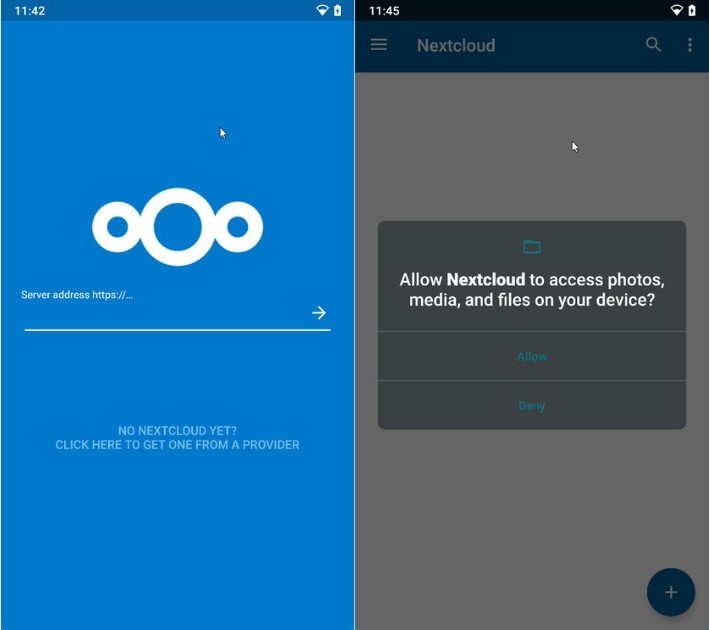 Nhập địa chỉ máy chủ Nextcloud Server và xác nhận quyền truy cập hệ thống