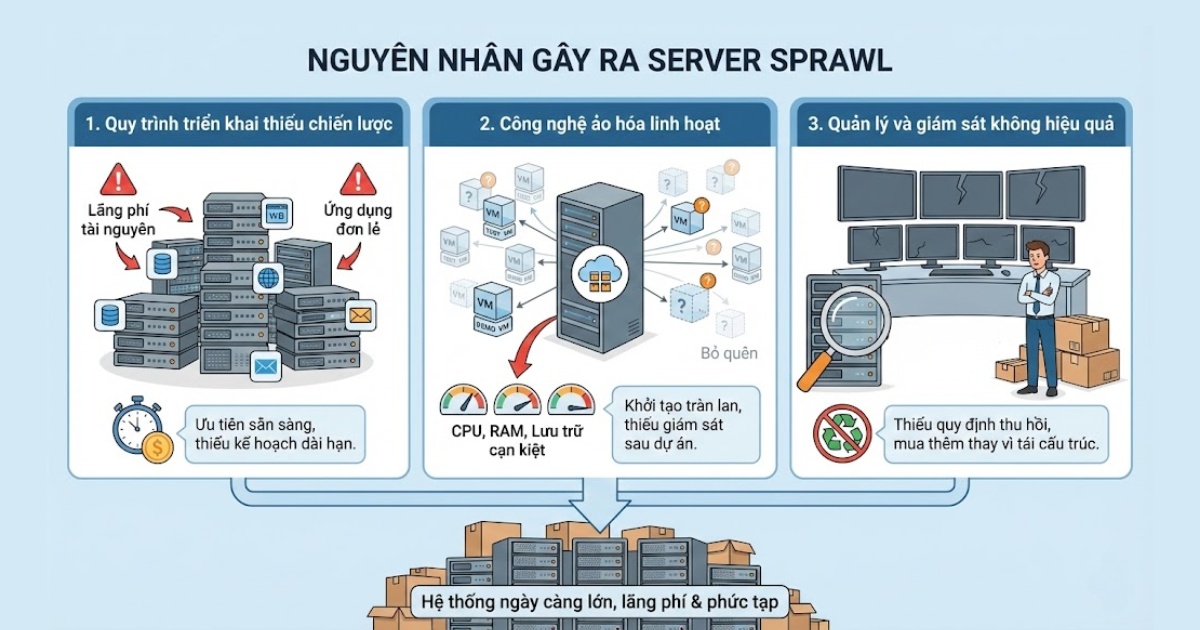 Nguyên nhân gây ra tình trạng server sprawl