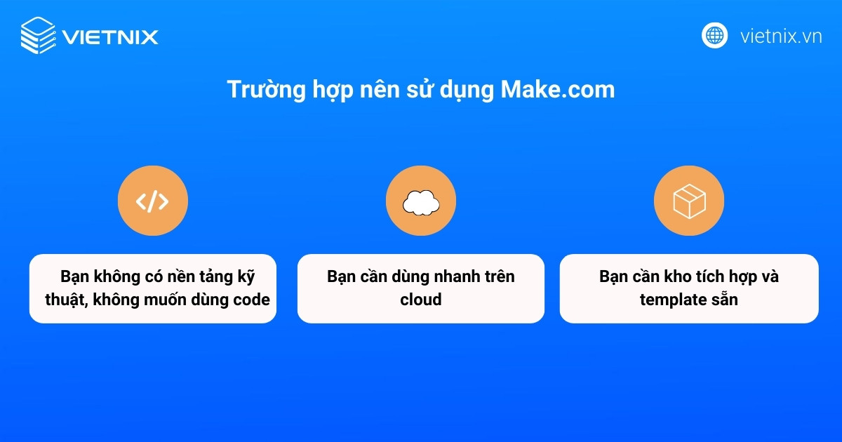 Make.com phù hợp để triển khai nhanh và không dùng đến code