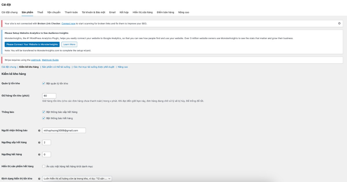 Điều chỉnh cấu hình WooCommerce