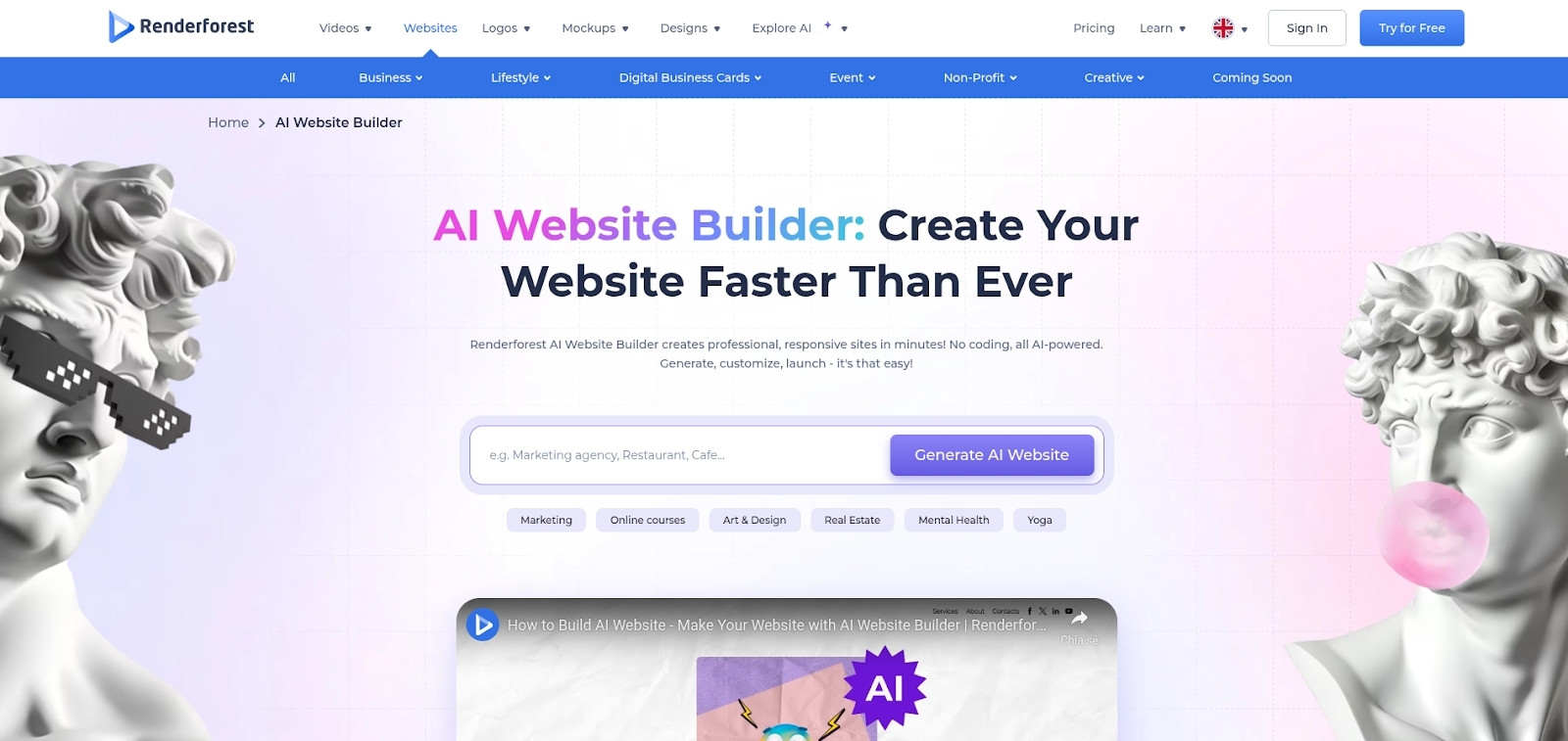 Công cụ xây dựng website bằng AI - Renderforest